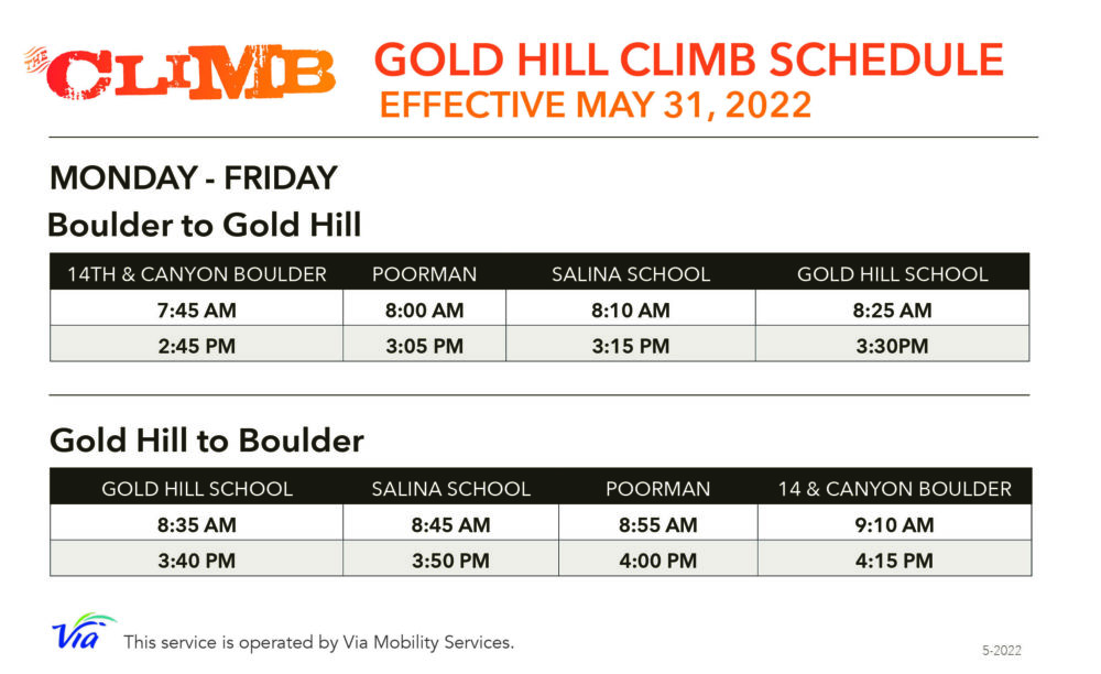 The Climb bus schedule